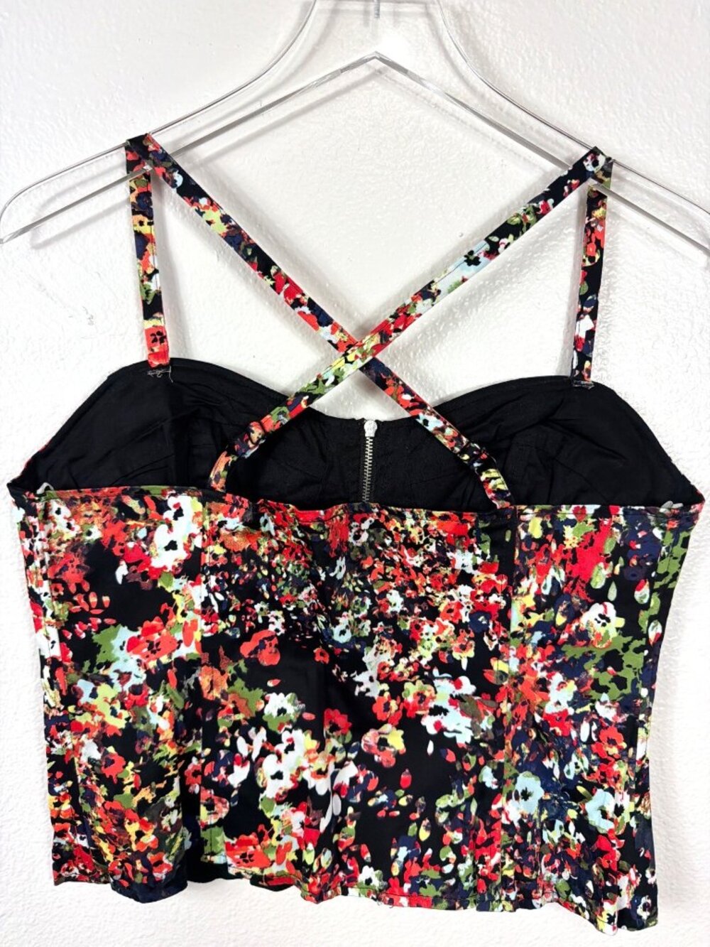 NWOT Allen B Floral Bustier Corset Top Front Zip Crisscross Back Crop Size 8 - Picture 4 of 11